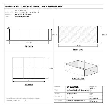 10-yard wood-only roll-off dumpster bin for deck and shed demolition in Hamilton and GTA