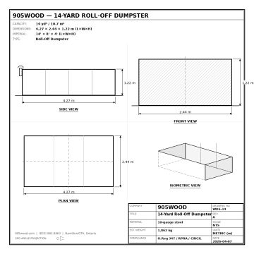 14-yard wood-only dumpster bin for substantial renovation and construction projects