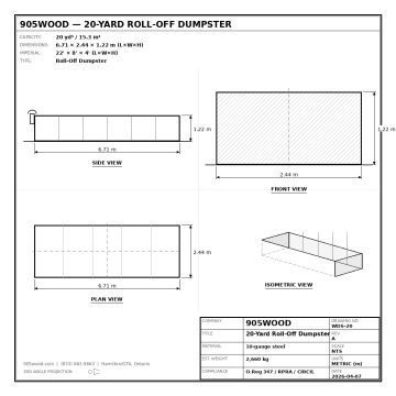 20-yard wood-only roll-off dumpster loaded with clean construction lumber on residential driveway