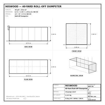 40-yard wood-only roll-off dumpster container for large-scale demolition and construction projects