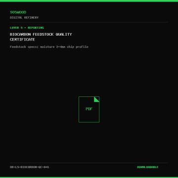 Biocarbon Feedstock Quality Certificate - 905WOOD Digital Refinery Document